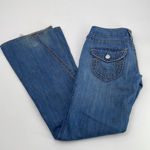 Y2K True Religion low rise flare jeans size 28 minimal stretch - Picture 1 of 9